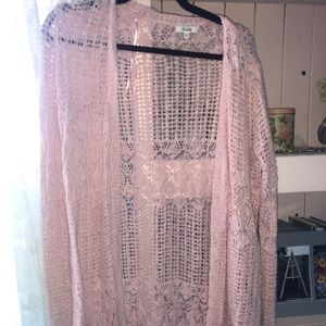 Long pink net cardigan